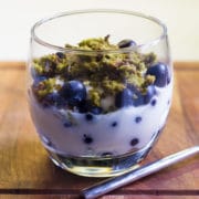 matcha granola yogurt and blueberries