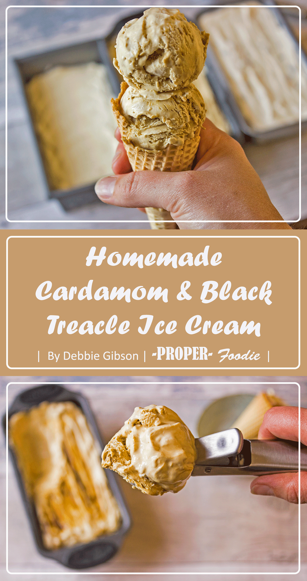 Homemade cardamom and black treacle ice cream