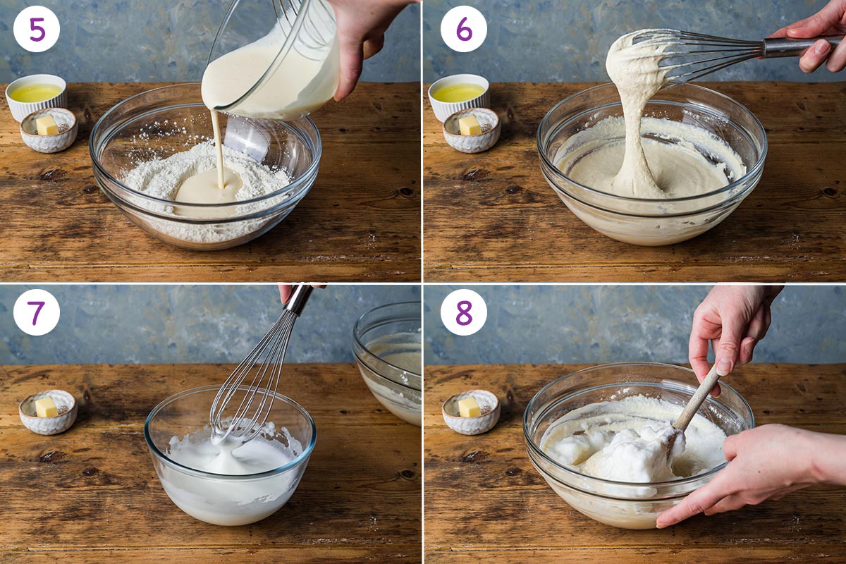 A collage of 4 images showing how to make the recipe step by step for instructions 5-8.