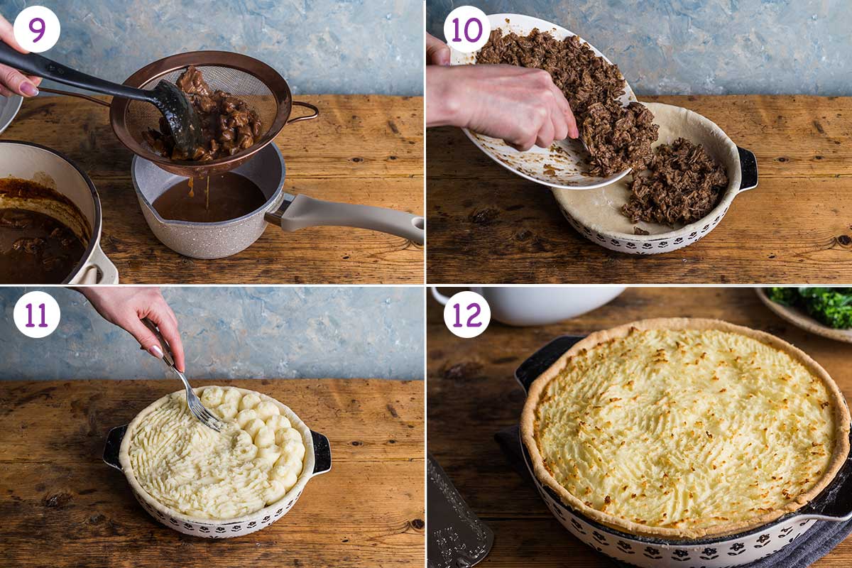 Collage of 4 images showing step by step how to make this this recipe for steps 9-12.