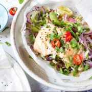 Salmon and Asian Salad with fresh coriander and onion seed