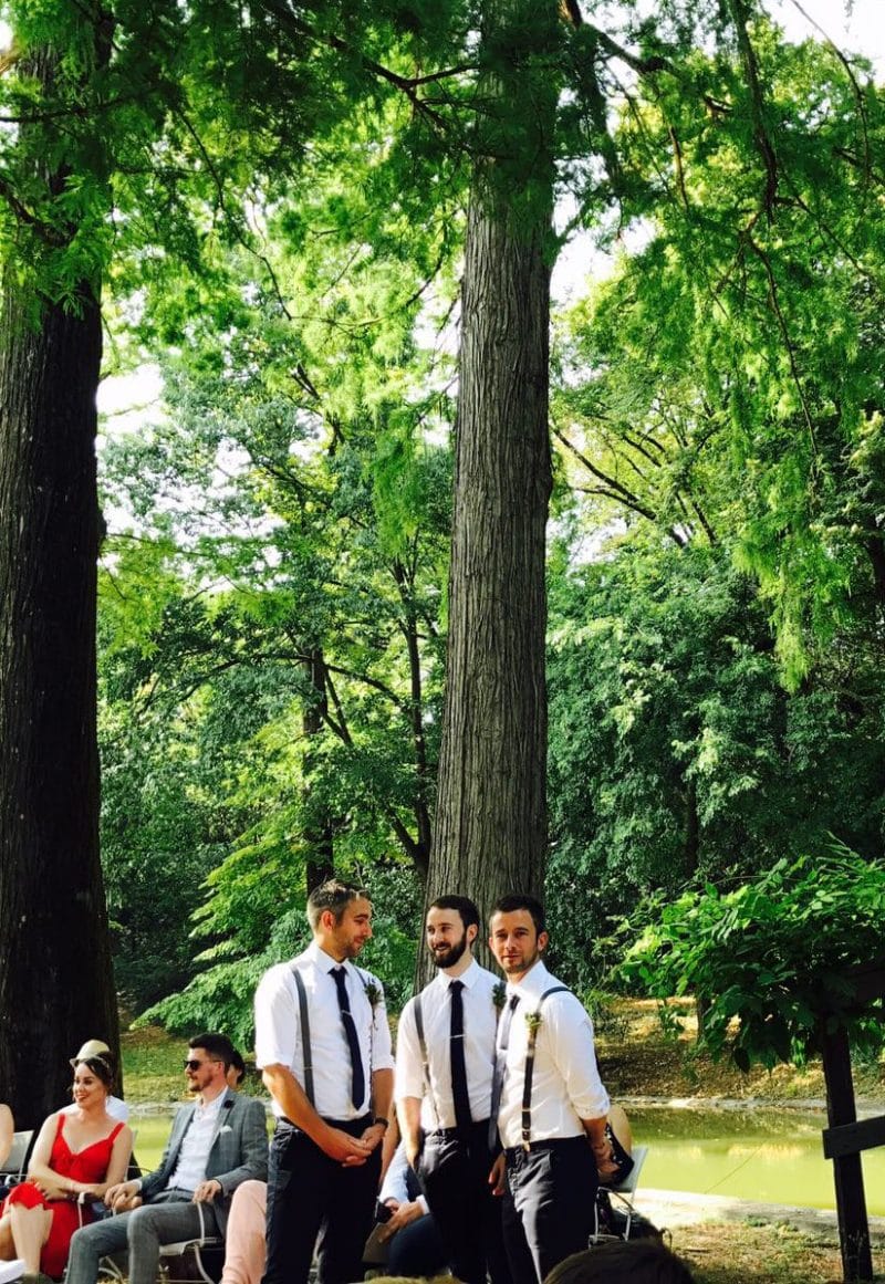 groom and groomsmen waiting on te island villa bertani