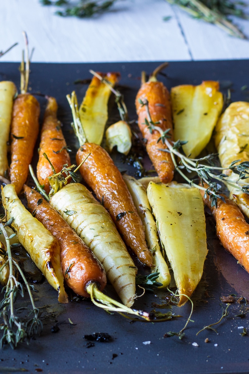 garlic and thyme honey roast carrots and parsnips