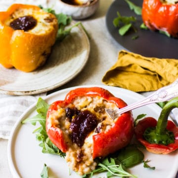stuffed roasted pepper with couscous cheese sauce