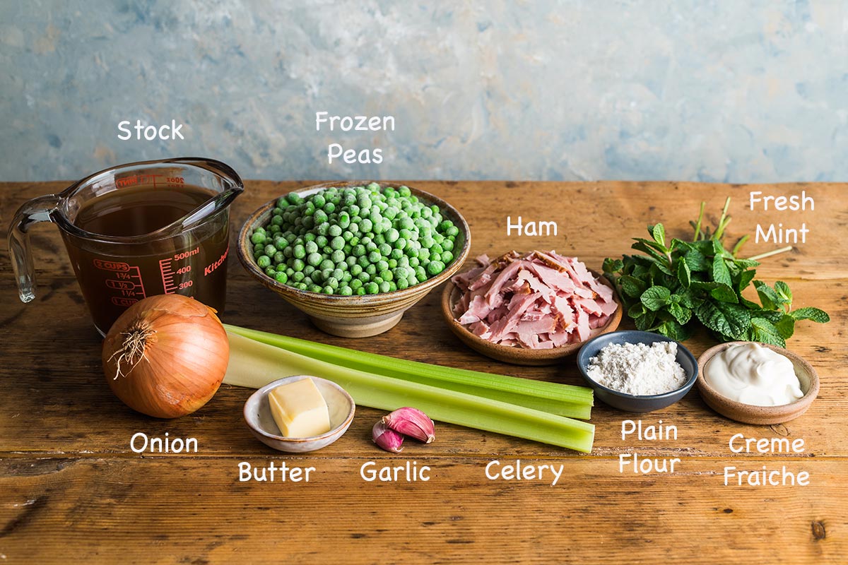 Ingredients for making pea and ham soup.