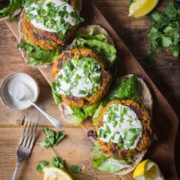 moroccan style spicy sweet potato beef burgers with garlic tahini sauce