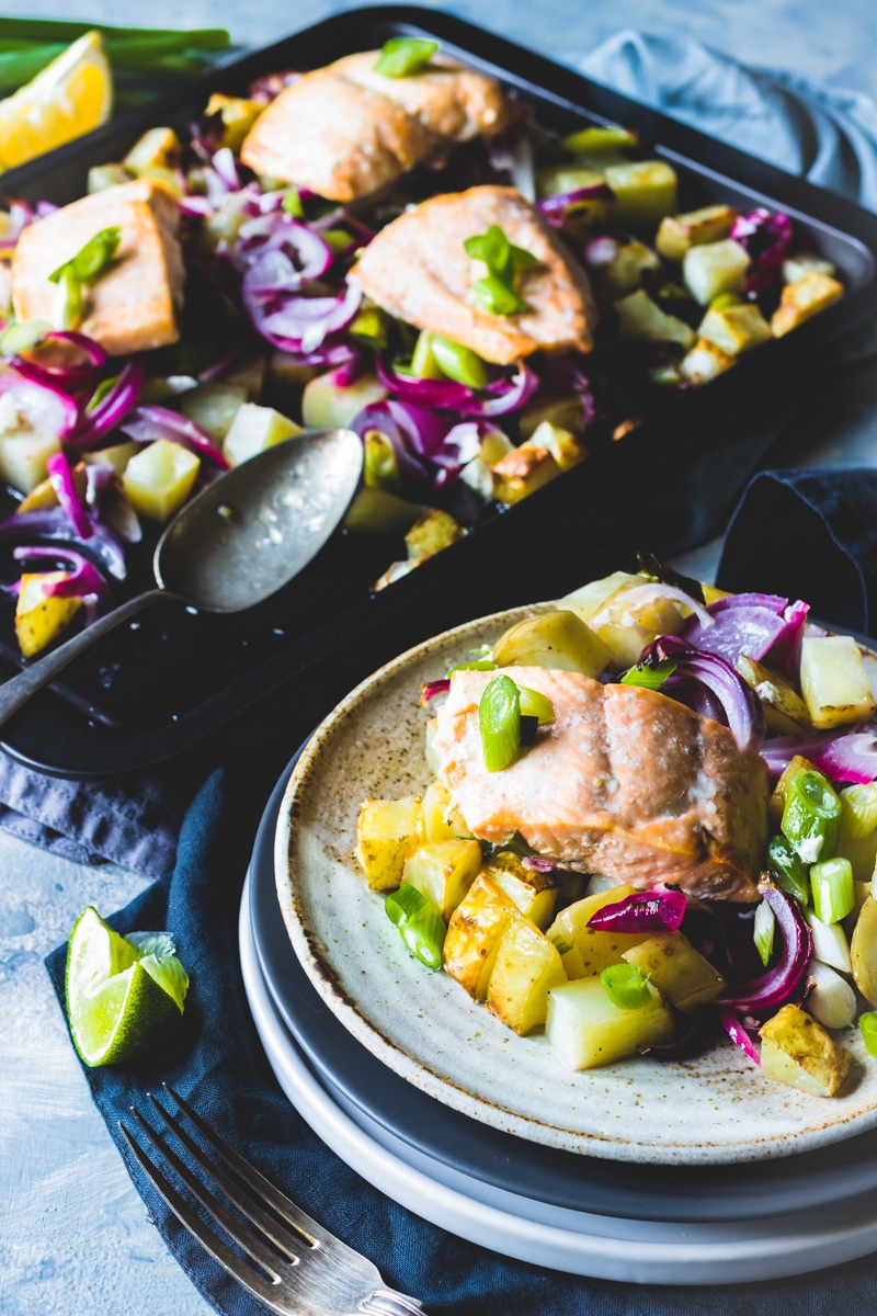 Frozen Salmon and potato traybake feed four for a fiver