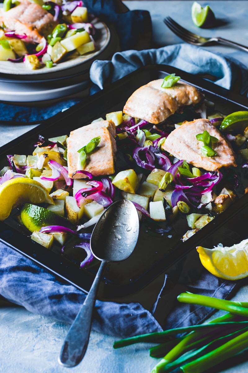 Frozen Salmon and potato traybake feed four for a fiver