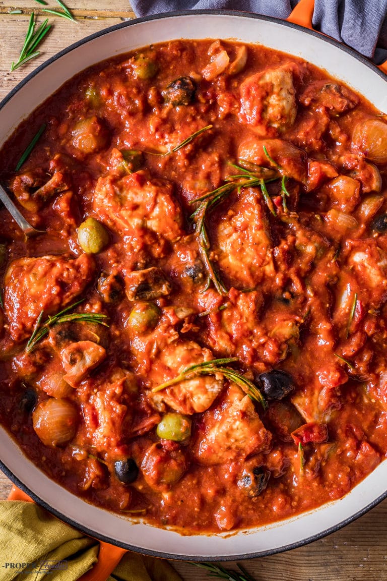 Italian Chicken Cacciatore with red wine, rosemary & olives ProperFoodie