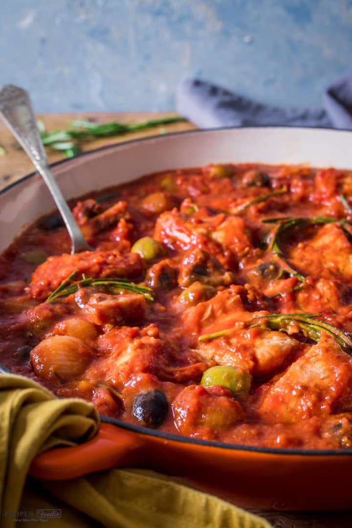 Italian Chicken Cacciatore with red wine, rosemary & olives ProperFoodie