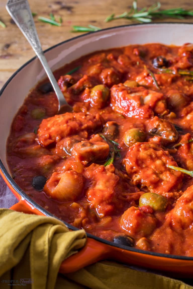 Italian Chicken Cacciatore with red wine, rosemary & olives ProperFoodie