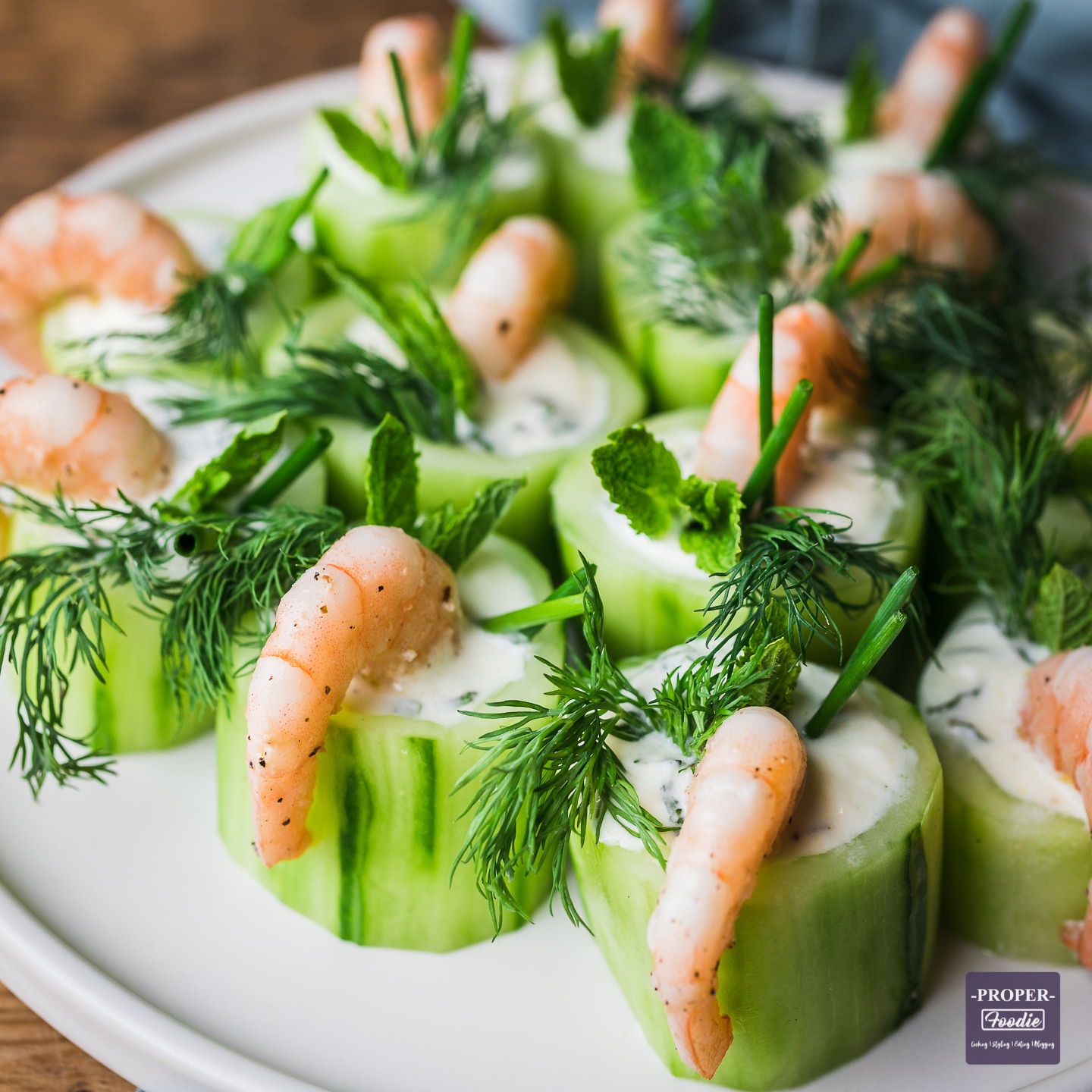 Cucumber canapes with prawns and tzatziki - ProperFoodie