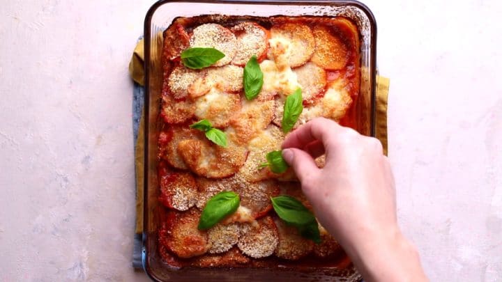 serving with fresh basil leaves