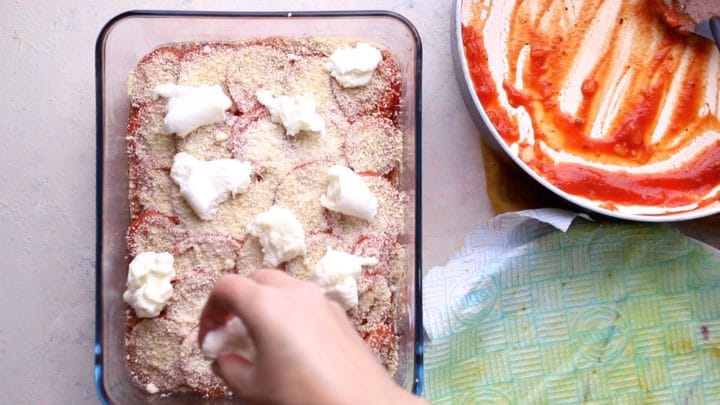 topping with breadcrumbs parmesan and mozzarella