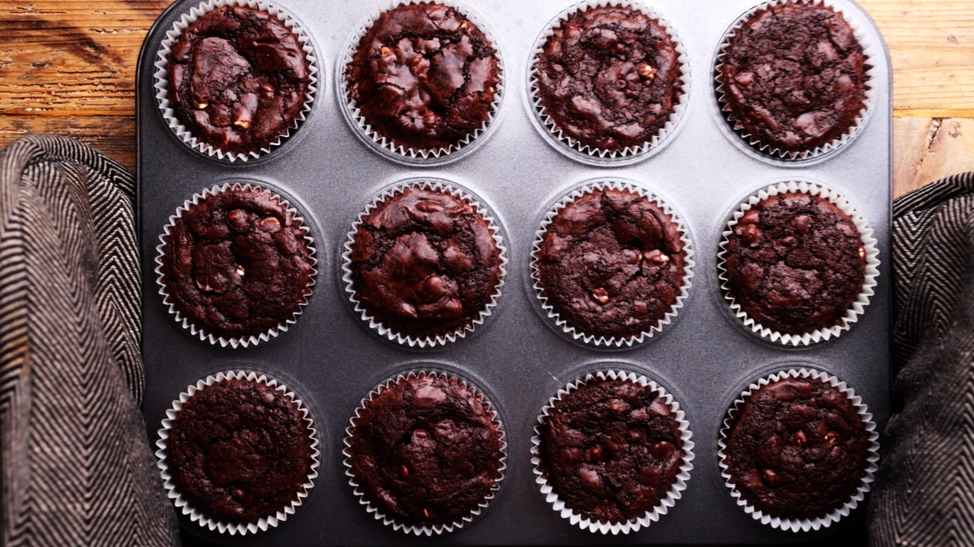 chocolate muffins fresh out of the oven