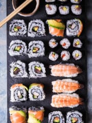 homemade sushi rolls platter